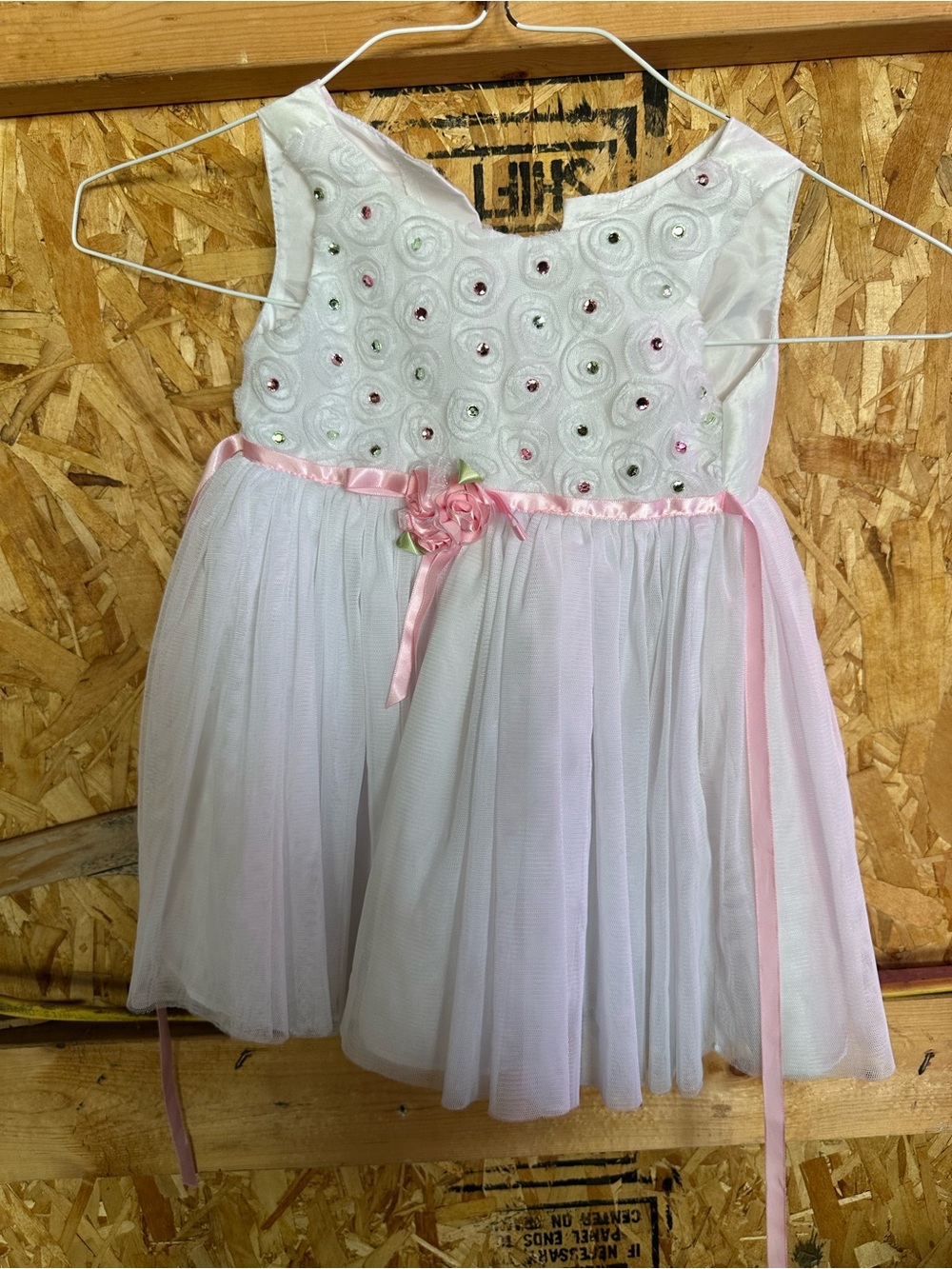 Youngland White and Pink Tulle Flower Rosette Dress